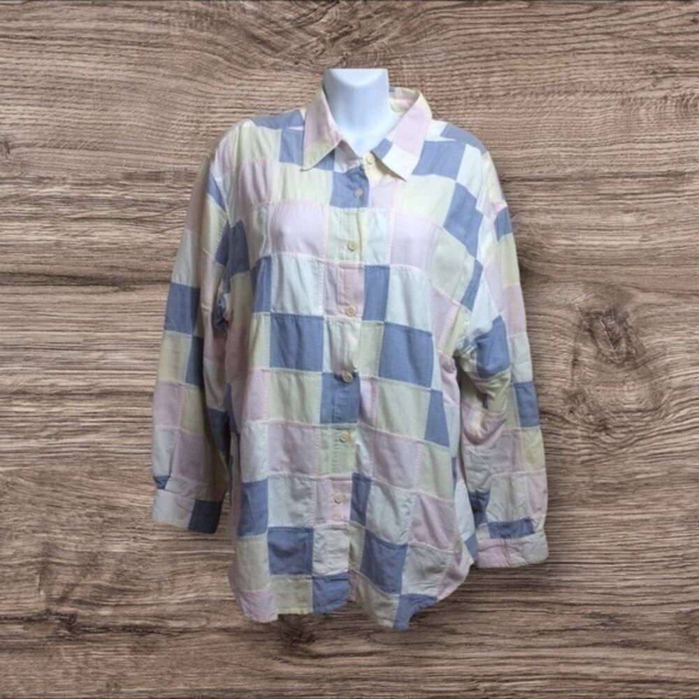 Vintage Orvis patchwork Madra button down shirt. Large.